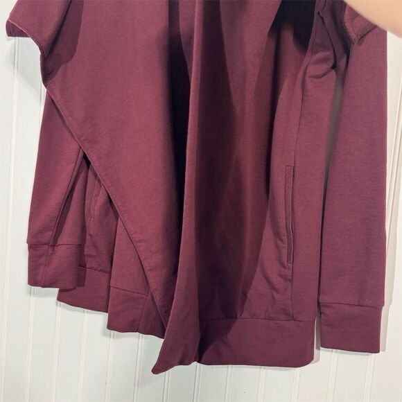 AllSaints Delia Sweat Cardigan Jacket Small Burgundy Waterfall Open Front Draped - Picture 3 of 9